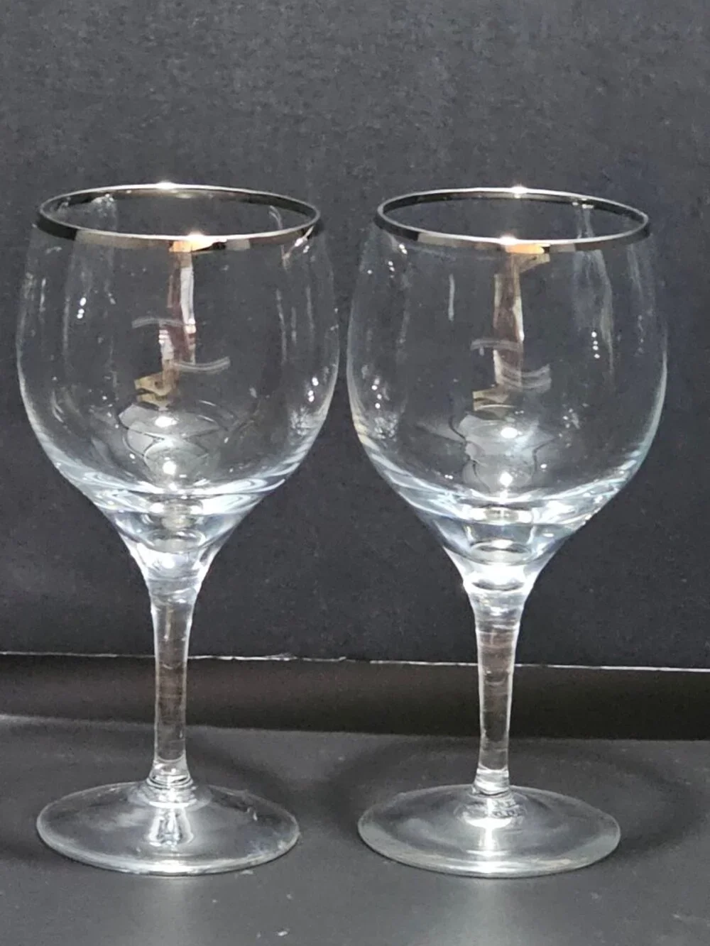 2 Lenox Weatherly Wine Glasses platinum rim vintage silver 6